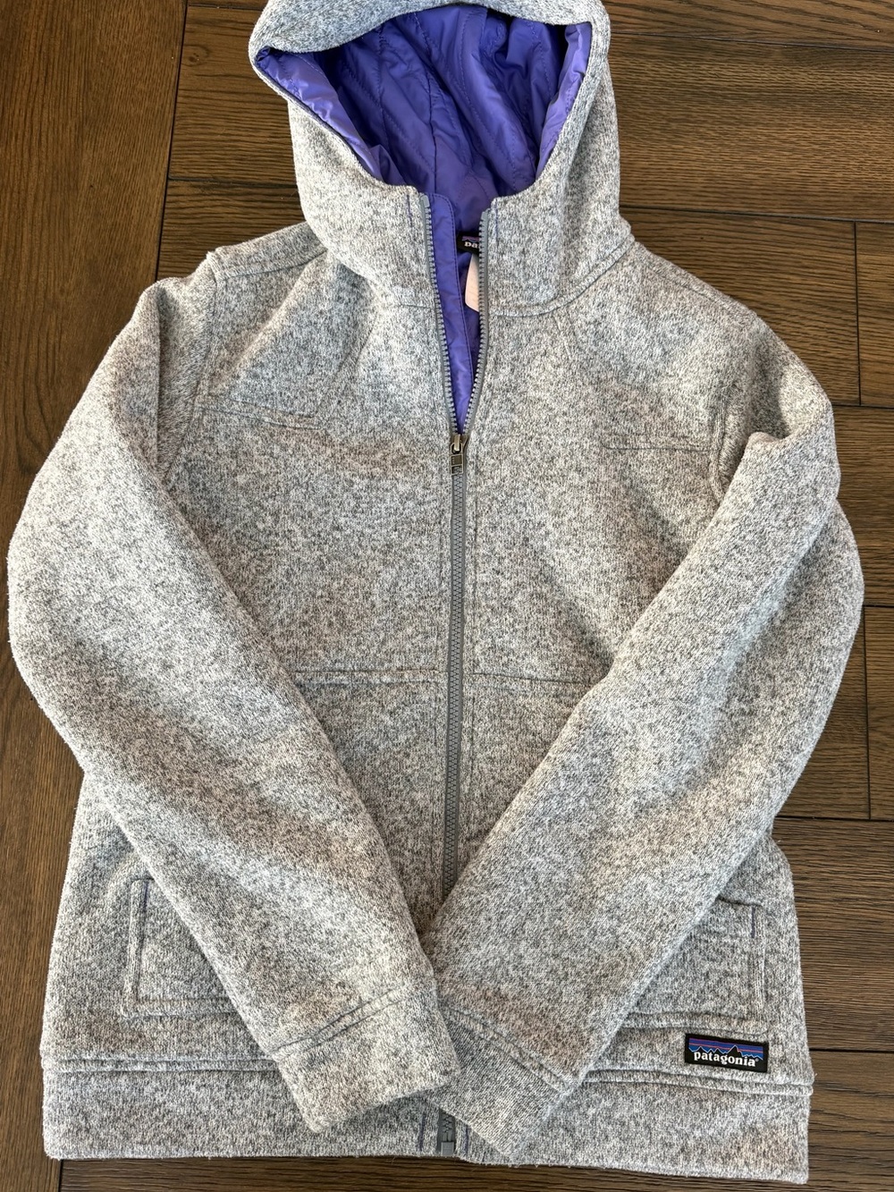 Patagonia Women’s Small Heather Gray Hoodie with Purple Lining